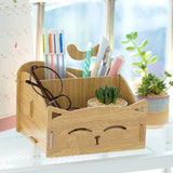 Office Cute Cat Pen Holder Multifunctional Storage Wooden Holders