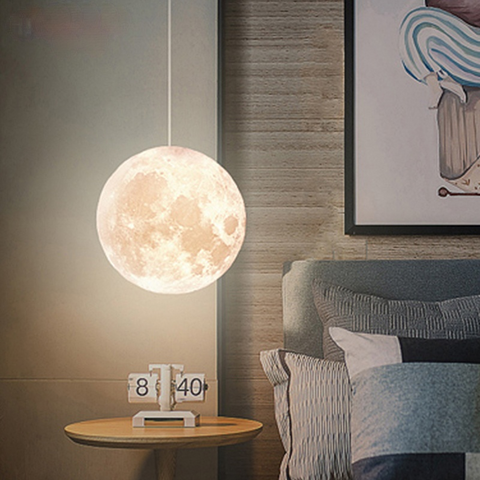 Moon Pendant Light Globe Bedside Lamp Shade Bedroom Decor Lamp