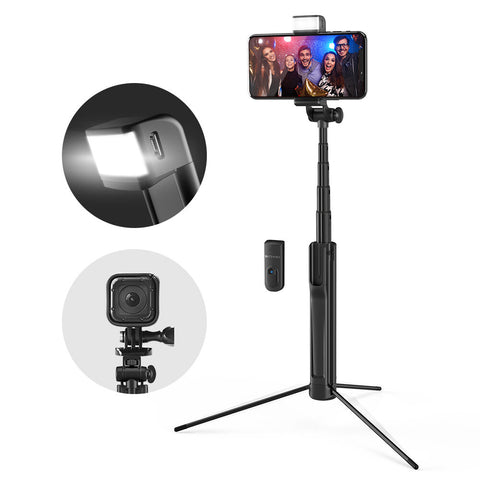 Extendable bluetooth Tripod Selfie Stick With LED Fill Light Phone