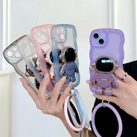 Luxury Hand Ring Loop Soft TPU Case for IPhone Cute Astronaut Folding Stand Holder