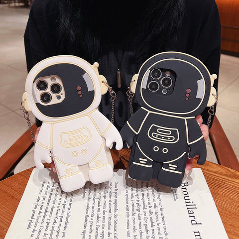 3D Cartoon Astronaut Chain Phone Case for IPhone Silicone Protective Cover