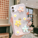 3D Cute Flower Glitter Transparent Phone Case For iPhone