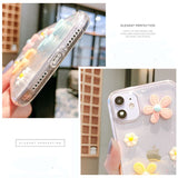 3D Cute Flower Glitter Transparent Phone Case For iPhone