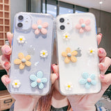 3D Cute Flower Glitter Transparent Phone Case For iPhone