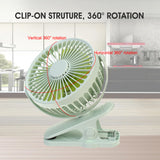 360° Adjustable Table Clip Mini Rechargeable USB Portable Fan Office