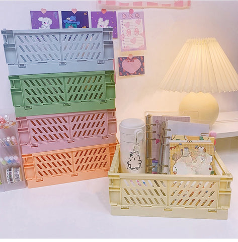 Desktop Foldable Plastic Storage Basket Toy Cosmetics  Five Colors Office