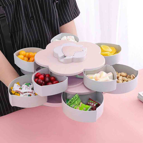 Kitchen Tableware Rotating Snack Box Flower Design Candy Organizer
