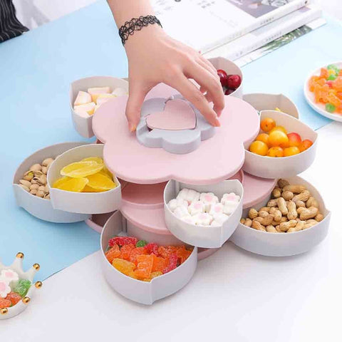 Kitchen Tableware Rotating Snack Box Flower Design Candy Organizer