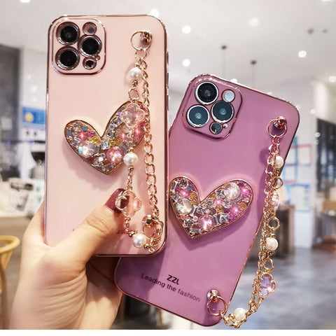 Crystal Gem Phone Case for Iphone Glitter Bracelet Cover Soft Shockproof Fundas