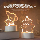 Cute 3D Night Light LED Lovely Bear Dog Table USB