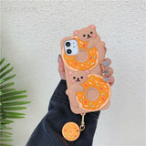 Cute 3D Stereo Bear Donut Pendant Case Silicone Cover Phone