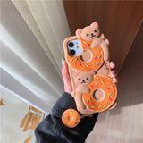 Cute 3D Stereo Bear Donut Pendant Case Silicone Cover Phone