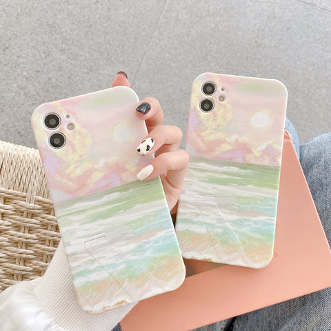 Cute Art Oil Painting Hidden Bracket Phone Case iPhone Phone