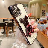 Cute Bear Plating Phone Case for iPhone Transparent Silicone Lens Protection Cover