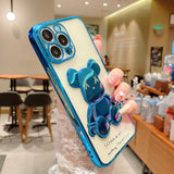 Cute Bear Plating Phone Case for iPhone Transparent Silicone Lens Protection Cover