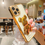 Cute Bear Plating Phone Case for iPhone Transparent Silicone Lens Protection Cover