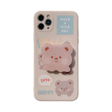 Cute Cartoon Milk Tea Bear Bracket Phone Case For iPhone