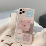 Cute Cartoon Milk Tea Bear Bracket Phone Case For iPhone