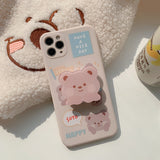 Cute Cartoon Milk Tea Bear Bracket Phone Case For iPhone