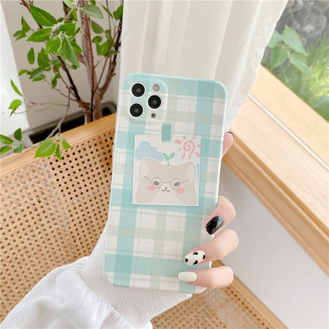 Fashion Cute Shiba Inu Green Leather Phone  Cover Soft Cases