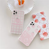 Fashion Cute Strawberry Plaid Leather Phone iPhone Phone Case