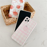 Fashion Cute Strawberry Plaid Leather Phone iPhone Phone Case