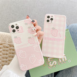 Fashion Cute Strawberry Plaid Leather Phone iPhone Phone Case