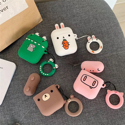 Cute Cartoon Rabbit Frog Pig Bear Pattern Earphone Cases Phone