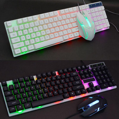 Computer Glowing Keyboard Mouse Set Device Wired Mouse