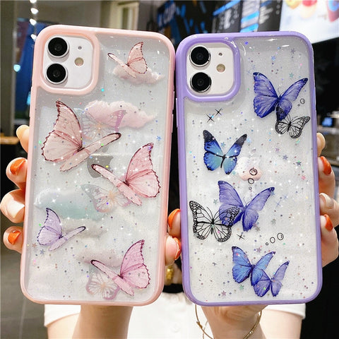 Gorgeous Clear Glitter Epoxy Butterfly Shockproof Phone Case For iPhone