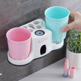 Bathroom Storage Toothbrush Holders Automatic Toothpaste with 2 Gargle Cups
