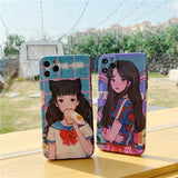 INS Kawaii Japanese Anime illustration Girl Phone Case For iPhone