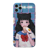 INS Kawaii Japanese Anime illustration Girl Phone Case For iPhone