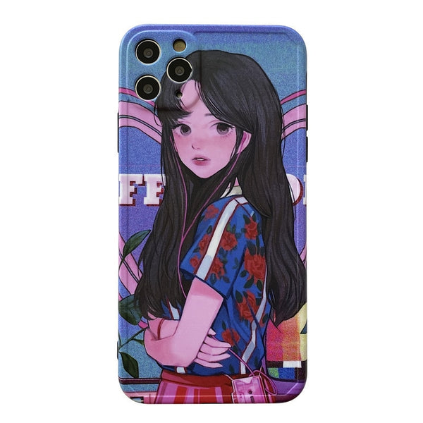 INS Kawaii Japanese Anime illustration Girl Phone Case For iPhone