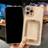 Korea 3D Crystal Square Holder Gold Plating Phone Case for Iphone