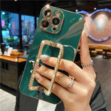 Korea 3D Crystal Square Holder Gold Plating Phone Case for Iphone