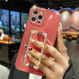 Korea 3D Crystal Square Holder Gold Plating Phone Case for Iphone