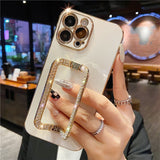 Korea 3D Crystal Square Holder Gold Plating Phone Case for Iphone