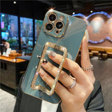 Korea 3D Crystal Square Holder Gold Plating Phone Case for Iphone