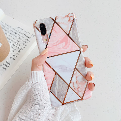 Plating Geometric Marble Phone Case For Huawei