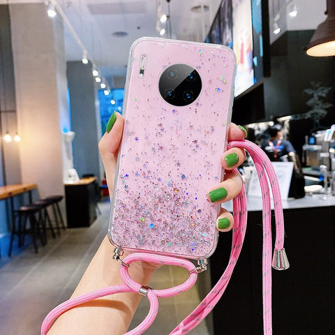 Bling Glitter Lanyard Silicone Phone Case For Huawei