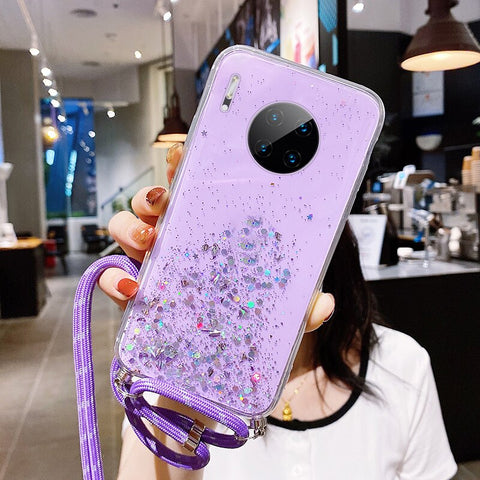 Bling Glitter Lanyard Silicone Phone Case For Huawei