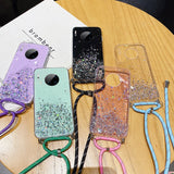 Bling Glitter Lanyard Silicone Phone Case For Huawei