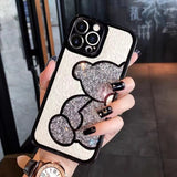 Luxury Brand Glitter Bling Bear Leather Soft Phone Case For IPhone  Cute Protector Back Cover