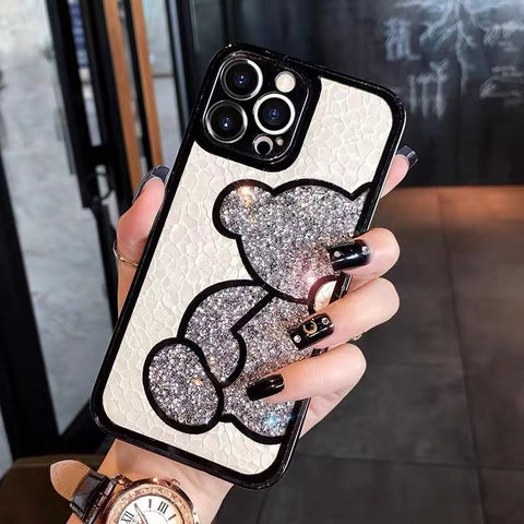 Luxury Brand Glitter Bling Bear Leather Soft Phone Case For IPhone  Cute Protector Back Cover