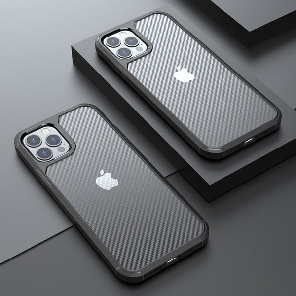 Luxury Carbon Fiber Shockproof Case for iPhone Bumper Transparent Armor Cover