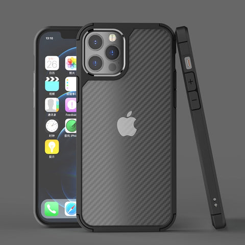 Luxury Carbon Fiber Shockproof Case for iPhone Bumper Transparent Armor Cover