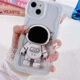 Luxury Hand Ring Loop Soft TPU Case for IPhone Cute Astronaut Folding Stand Holder