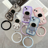 Luxury Hand Ring Loop Soft TPU Case for IPhone Cute Astronaut Folding Stand Holder