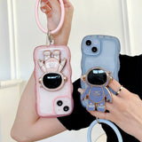 Luxury Hand Ring Loop Soft TPU Case for IPhone Cute Astronaut Folding Stand Holder